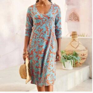 Soft Surroundings Santiago Blue Skies Jersey Long Sleeve Resortwear Dress sz 1X